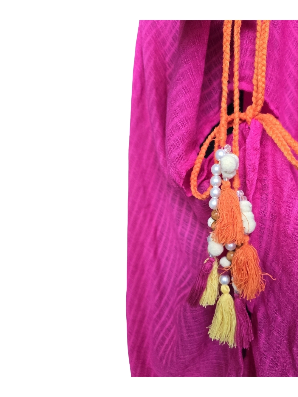 Steve Madden Hot Pink Kimono Swim Cover-Up Tassel Accents One Size Beach Resort - Picture 4 of 9